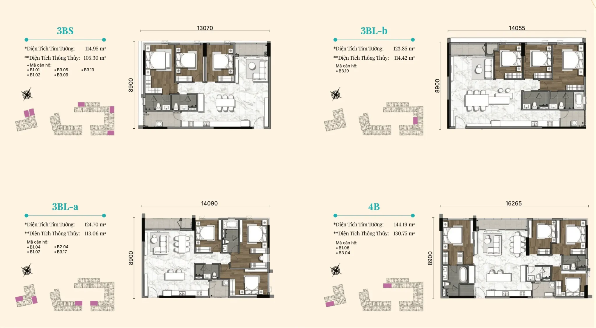 Layout căn 3PN & 4PN Duplex
